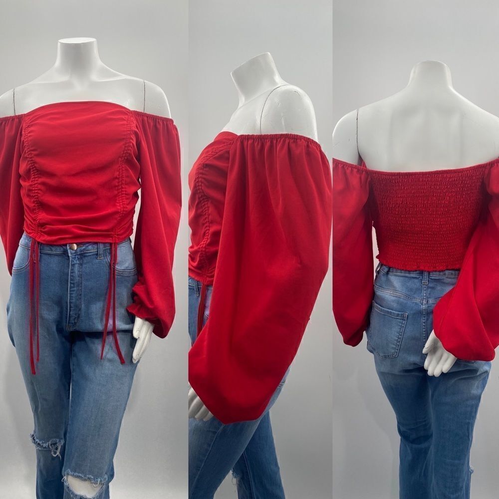 3For$20 SHEIN Unity Ruched Drawstring Front Ruffle Cuff Crop Top size: Large